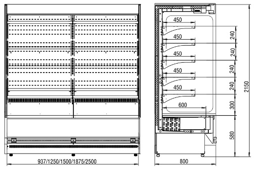 Схема холодильной пристенной витрины Индиана maxi cube